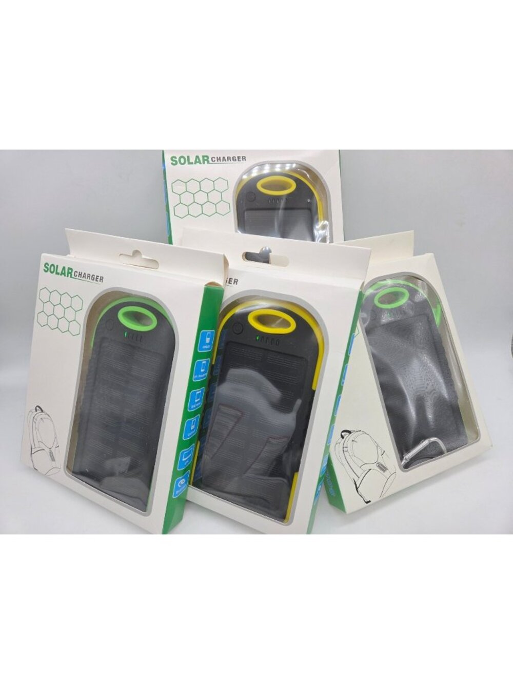 Solar power Bank green or yellow 5,000 mAh capacity flashlight with carabiner